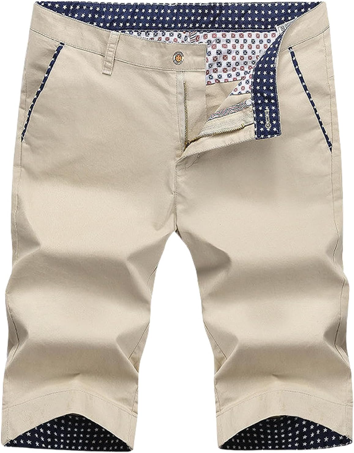Men's Summer Cotton Korean Style Slim Fit Straight Mid-Length Can Belt Three Quarter Casual Shorts
