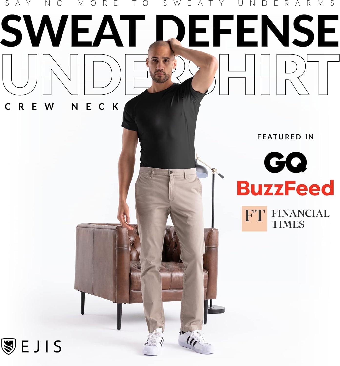 Ejis Sweat Defense Undershirt | Crew Neck| Underarm Sweat Proof Micro Modal - Image 6