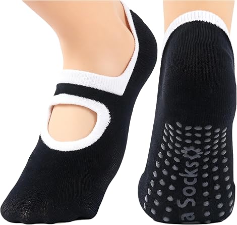 1/2 Pairs Pilates Socks with Grips Women Non Slip Workout Dance Barre Yoga Socks One Size 5.5-9