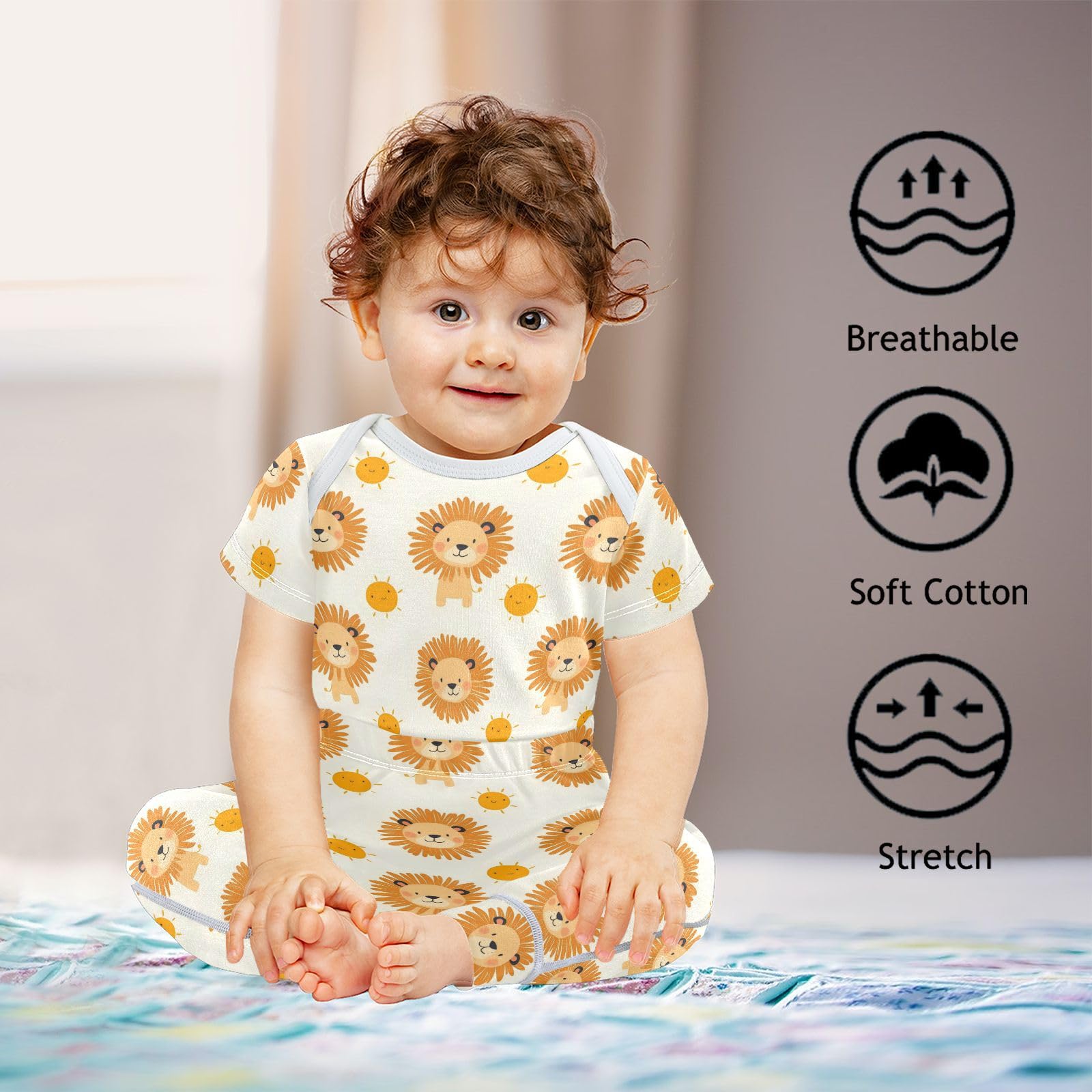 vvfelixl Baby Layette Sets Clothes,Cute Little Lion Avatar Baby Bodysuits Set,Unisex Babys Pants Sets Short Sleeve 12-18M