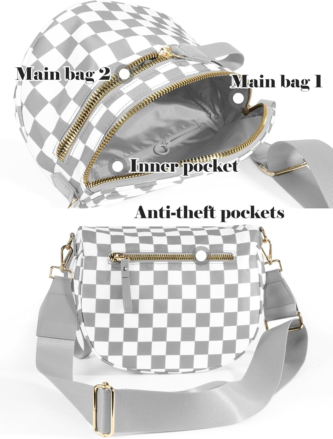 Black and White Checkered Crossbody Bag Bum Bag for Women,Spacious Checkered Purse Fanny Packs Belt Bag thumbnail