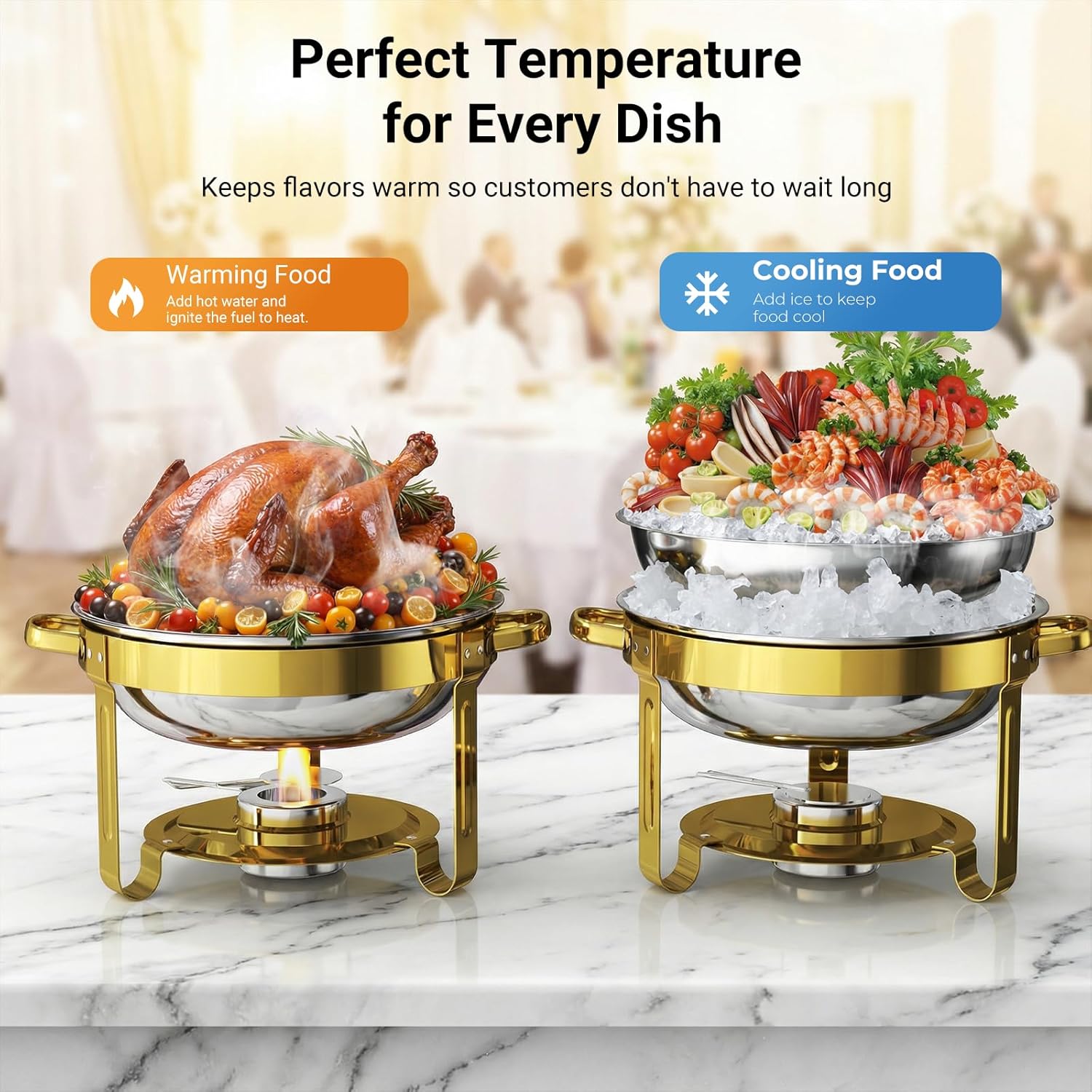 Chafing Dishes for Buffet 4 Pack, 5QT Round Stainless Steel Chafing Dish Set Food Pan with Lid, Buffet Warmers Sets for Home, Gatherings, Birthday, Parties, Church Events,Catering Events