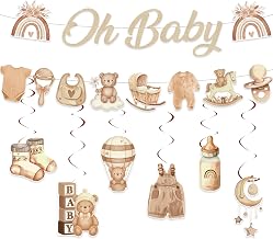 8Pcs Neutral Baby Shower Decorations - Brown Bear Baby Boy Girl Banner Newborn Gender Reveal Party Supplies Hanging Set, Babyshower Bunting Various Bear Baby-themed Garland Decor