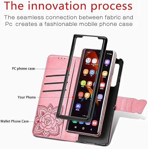 Miniatura 7 de Funda tipo cartera para Samsung Galaxy Z Fold 5 con ranura para tarjetero y función atril, de piel sintética, a prueba de golpes, funda protectora