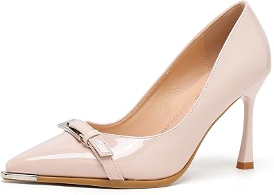 Womens Pointed Toe Stiletto Pumps, Slip-On Dress Heels with Buckle Detail for Wedding, Office & Party Wear