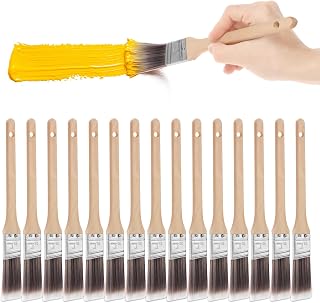 15Pcs Paint Brushes, 1 Inch Paint Brush Set Long Wood Handle for Latex and Oil Paints, Stains, Interior & Exterior Home Improvement(Angle Brushes)