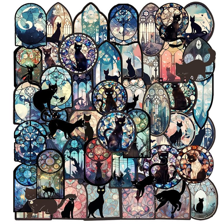 100 Piezas Pegatinas de Gato, Pegatina de Gato Negro, pegatinas de gato pegatinas de vinilo impermeables pegatinas Kawaii para amantes de los gatos botella de agua álbum de recortes teléfono