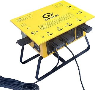 GXELZK Temporary Power Distribution Box: 50A/30A Inlets, 6x 120V GFCI Duplex Outlets, L14-30R, L6-30R, TT-30R - Weatherproof for Construction Sites (Yellow)