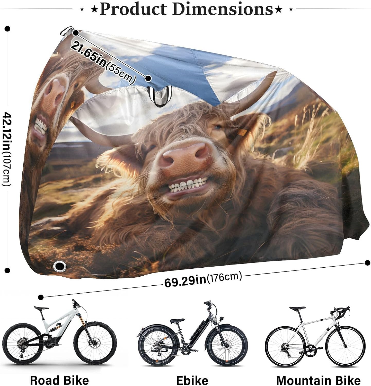 ALAZA Funny Yak Bull / Cow Bike Cover Waterproof Outdoor Ebike Bicycle Covers Tarp Protection for 1/2 Bikes, Sun UV Dust Wind Proof