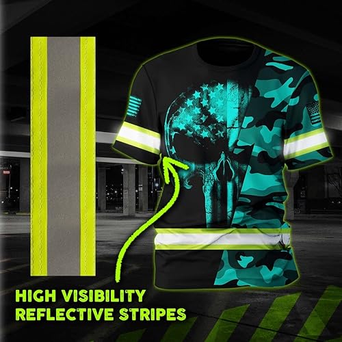 Miniatura 3 de Maddly Ropa de trabajo de seguridad con calavera de alta visibilidad con la bandera de EE. UU., nombre personalizado para trabajadores, corredores,