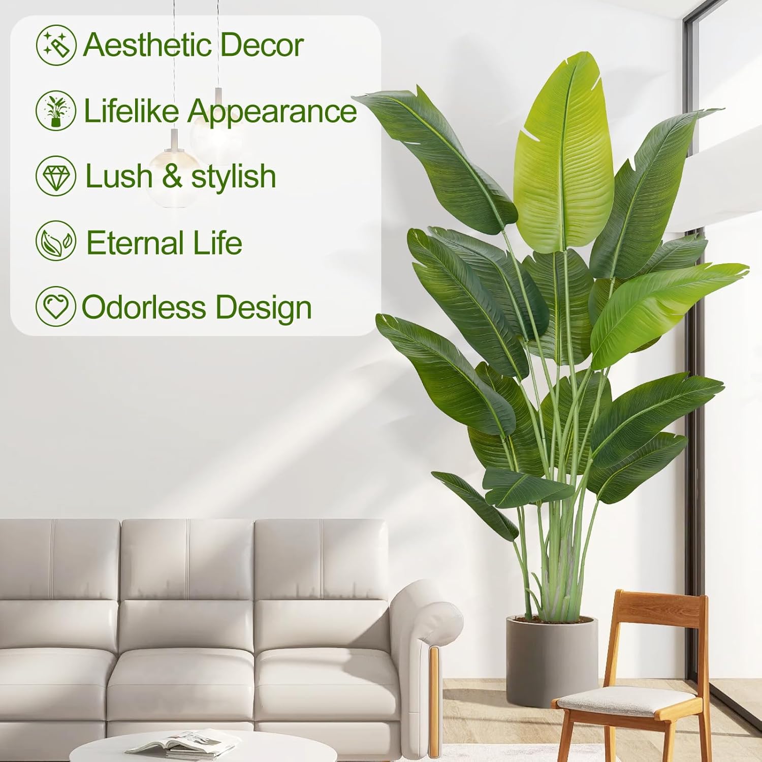 Lifelike Bird of Paradise Artificial Plant,6.6ft Faux Banana Leaf Tree with 15 Trunks - Perfect Indoor Silk Floor Plant for Home Decor in Living Room, Office, and Bedroom - Image 2