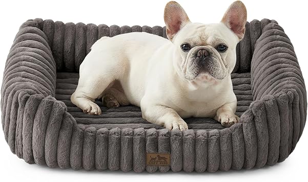 COZY KISS Orthopedic Dog Bed for Dogs & Cats, Washable Pet Sofa, Grey, L | Soft faux fur, for small and medium pets, high surrounding, removable cover, non-slip bottom, waterproof lining, memory foam