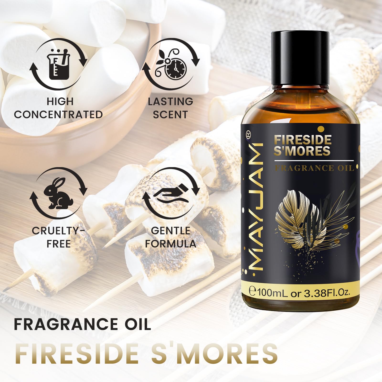 MAYJAM Aceite de S'mores Junto A La Chimenea 100ml, Aceite De Fragancia De S'mores Junto A La Chimenea para Difusor de Aceites Esenciales, Aromaterapia, DIY — view 2