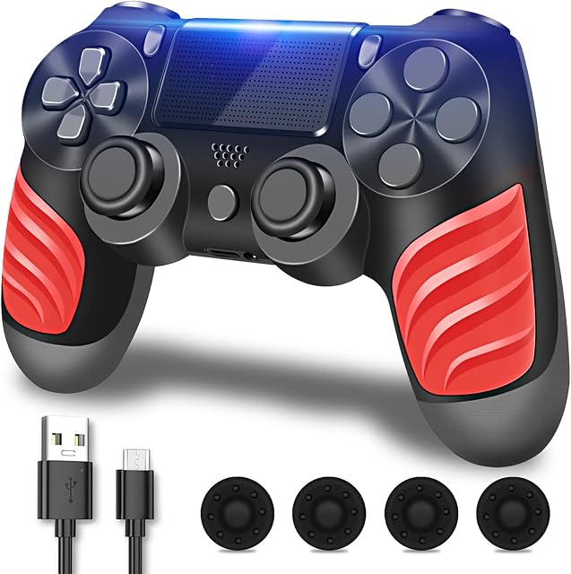 SupoHero Wireless Game Controller Compatible for Play4/Slim/Pro Console, Replacement for PS4 Remote, Wired PC Gamepad, with 1000mAh Battery, LED Light Bar, Touchpad, Speaker, Audiored
