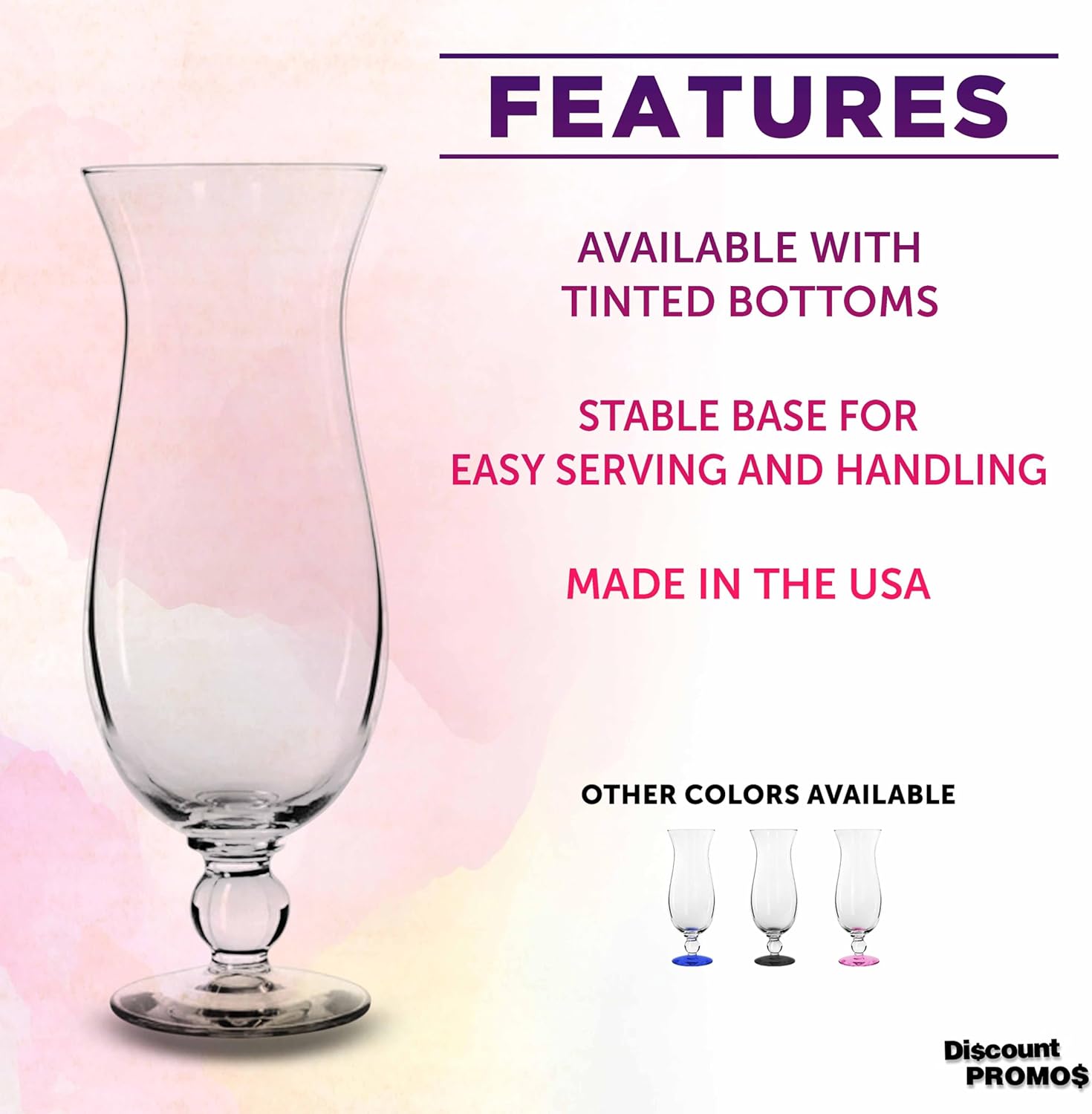 DISCOUNT PROMOS Hurricane Glasses 16 oz. Set of 12, Bulk Pack - Branded Drinkware for Cocktail, Pina Colada or Mudslide - Clear