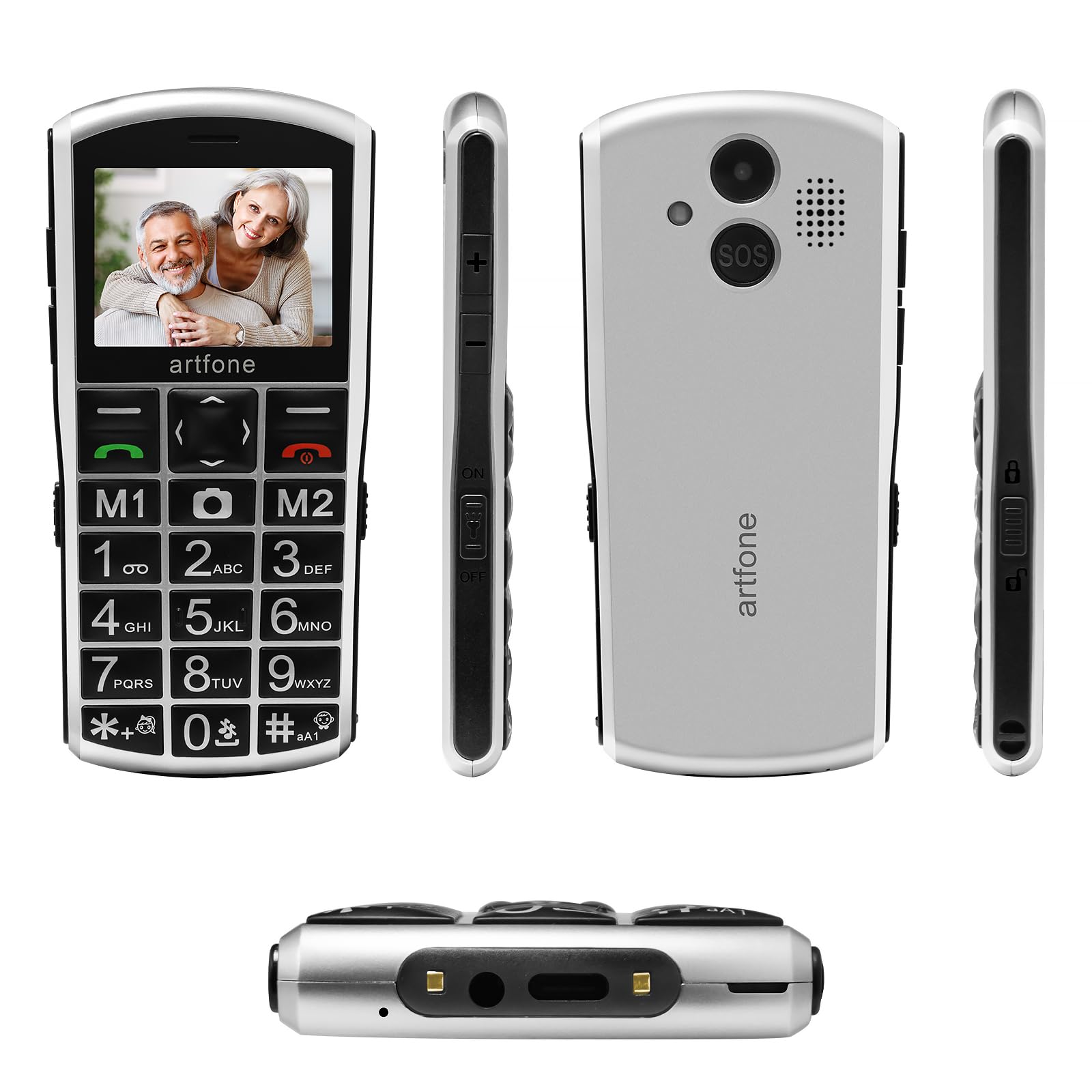 artfone A400 4G Seniorenhandy ohne Vertrag | 2,4 Zoll Farbdisplay | Dual SIM mit Notruftaste | Rentner Handy große Tasten | 1800 mAh Akku Lange Standby-Zeit | Großtastenhandy mit Ladestation