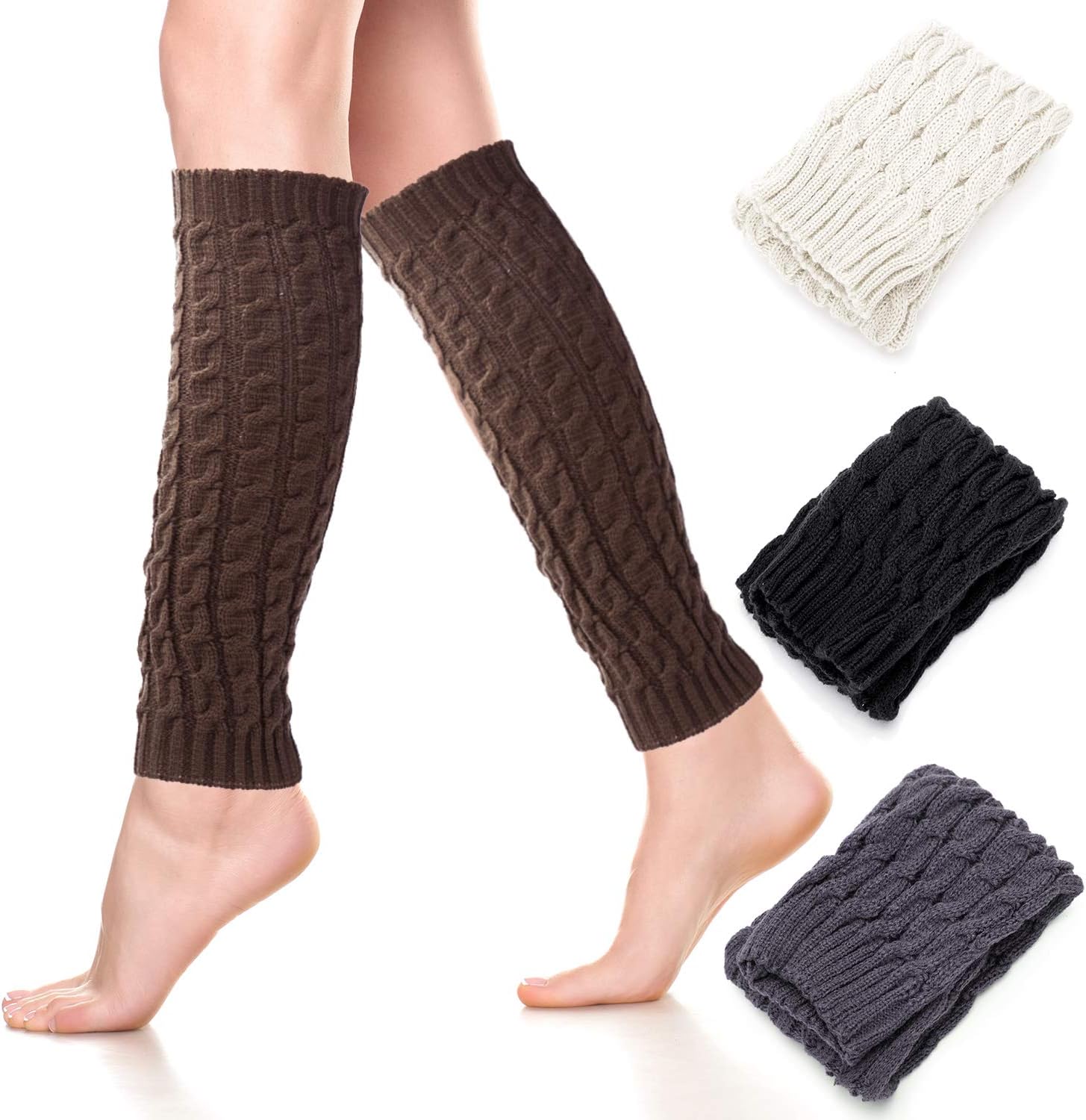 Women's Winter Leg Warmers - Twist Knitted Knee Warmers for Women