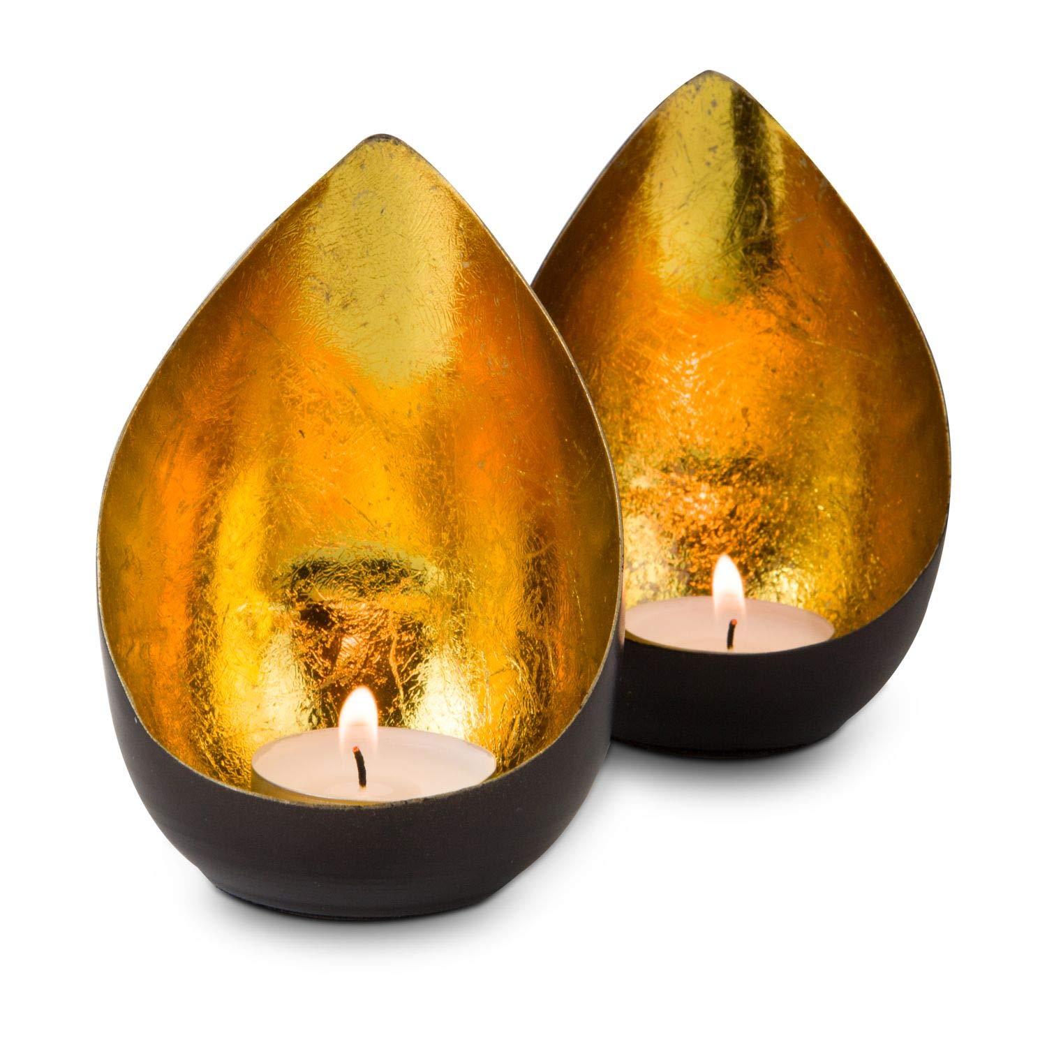 ROMINOX Artykuł prezentowy zestaw świeczek typu tealight // Drops – 2-częściowy, błyszczący złoty blask świec, ze złotą folią, Boże Narodzenie, przyjęcie przy grillu, Walentynki, Dzień Matki; wymiary: każda ok. 7,9 x 7,5 x 11 cm