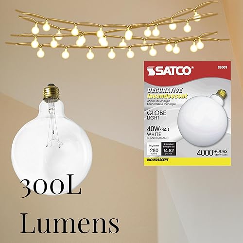 Miniatura 4 de Satco S3011 - Incandescente G40 de 40 vatios transparente 4000 horas nominales promedio 300 lúmenes base media 120 voltios (paquete de 12)