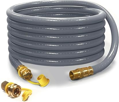 12FT 1/2" ID Natural Gas Hose with Quick Connect Fittings CSA Certified for Generators, Grills, Patio Heaters & Pizza Ovens, Heavy-Duty Rubber& Brass NG/LP Propane Conversion Kit 12FT
