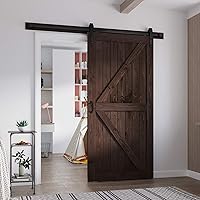 FREDBECK 42x84 Inch Brown Spruce Barn Door Kit with 7ft Track Hardware & Handle - Easy Assembly, K-Frame, Rustic Coffee Finish