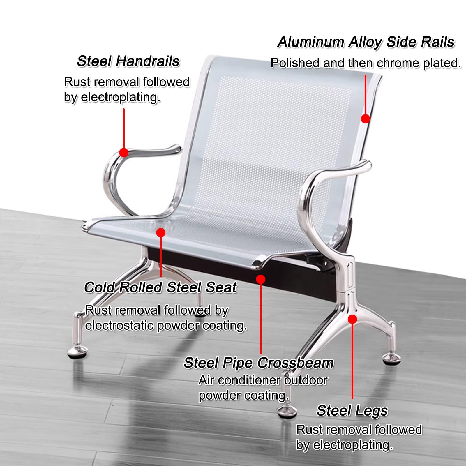 Wartezimmer Stühle, Wartezimmerbank, Wartebank mit Armlehnen, 150 Kg Tragkraft, Empfangsstuhl für Flughafen, Klinik, Büro(Blue)