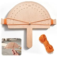 Wooden Angle Finder Tool, Precision Woodworking Protractor Tool with Orange String Line, Handcrafted Wood Angle Ruler Protractor for Construction Layout Welding DIY Projects