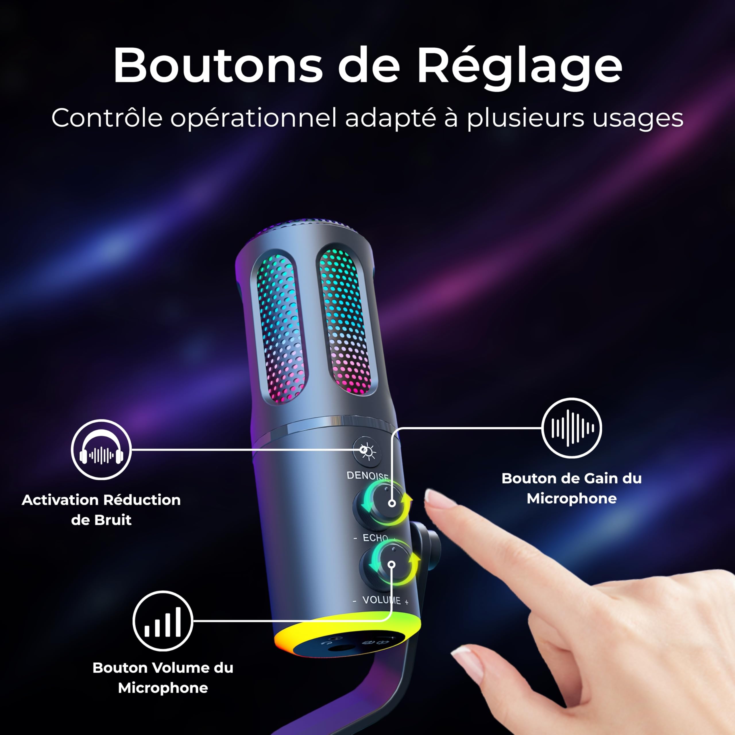 The G-Lab K-Mic Neon - Microphone USB Cardioïde RGB Réduction ENC