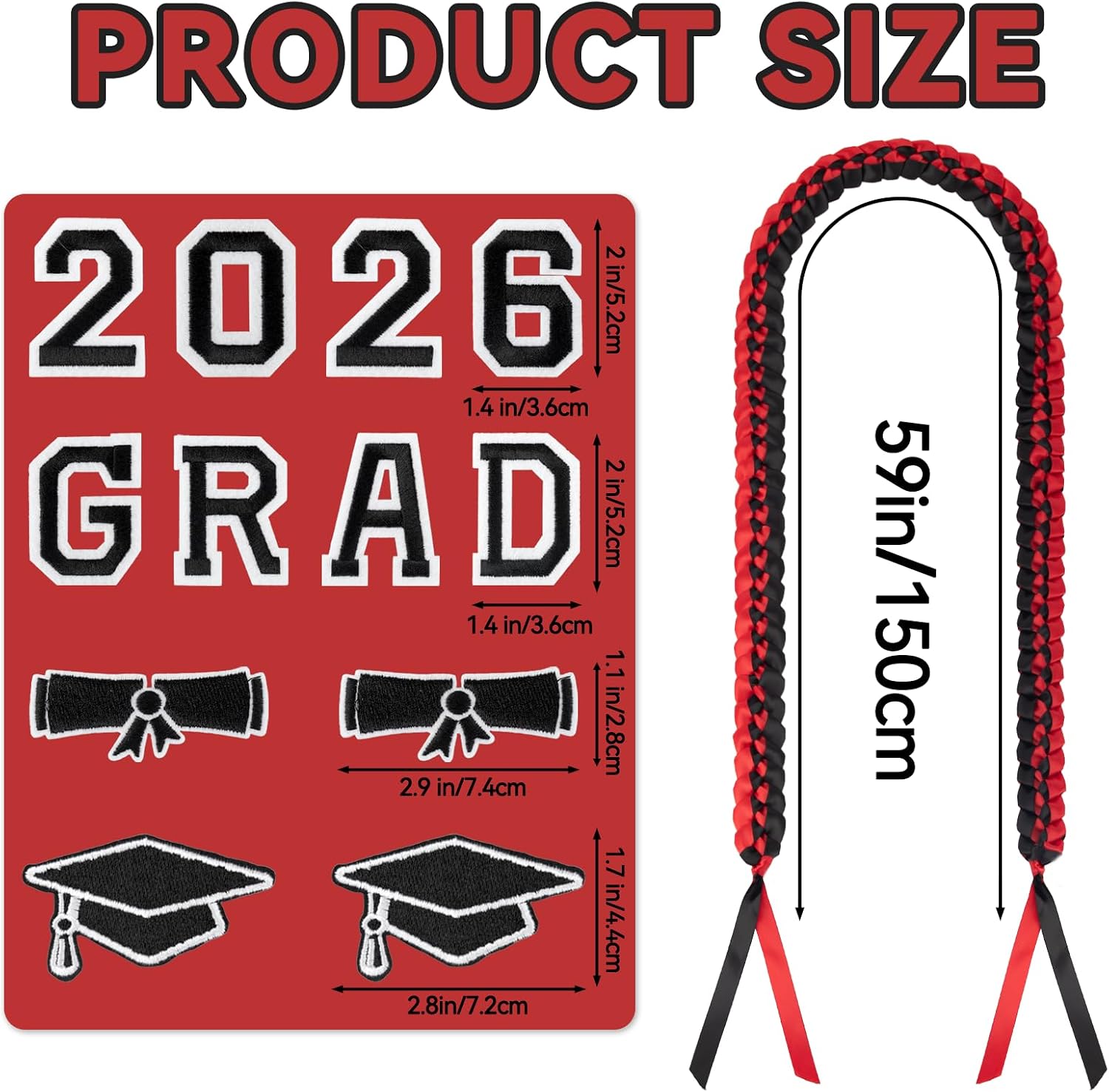 Graduation Leis 2026, Class of 2026 Grad Ribbon Leis with Pins, Grad Necklace Handmade Braided Necklace, Graduation Gifts for Women and Men (Black & Red)