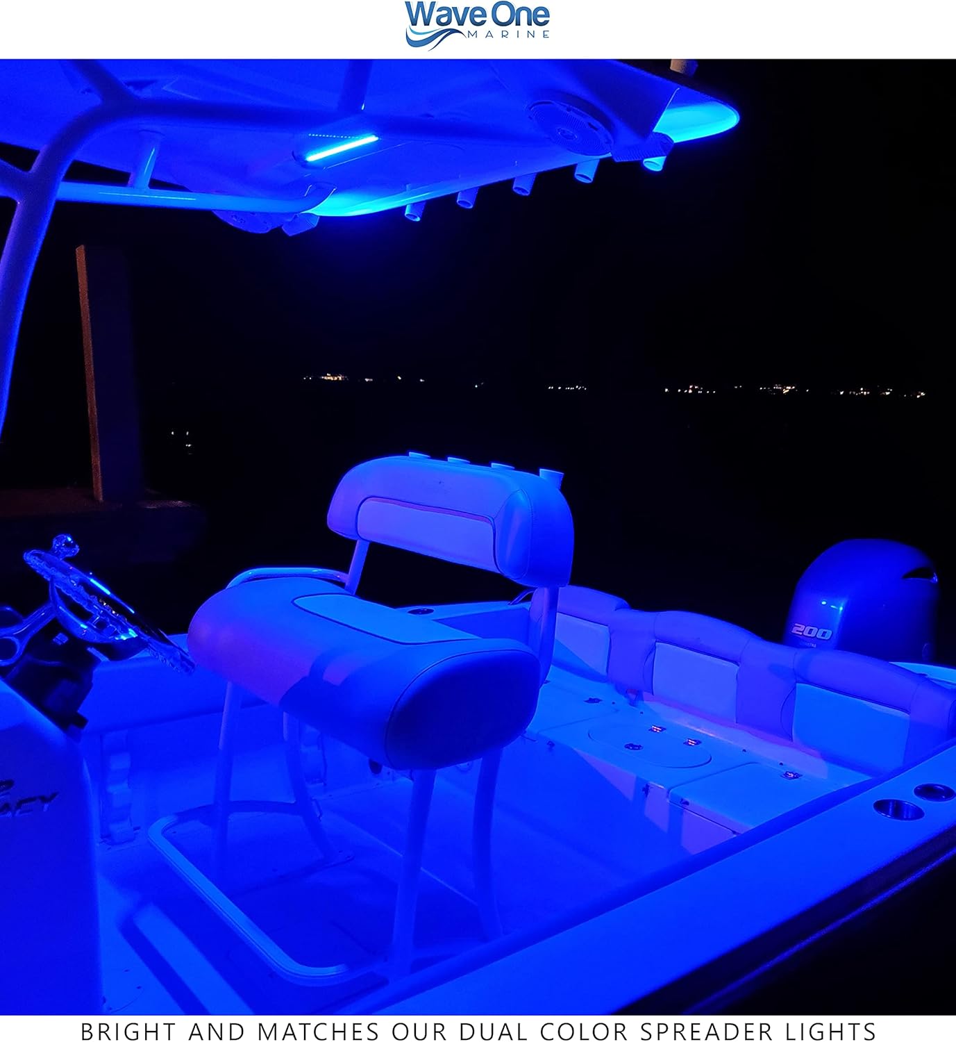 Wave One Marine Dual Color T-Top LED Light With Switch | Boat Courtesy Cockpit Helm Light | Waterproof Bar Housing | Stainless Hardware | IP68 (15.5" White & Blue)