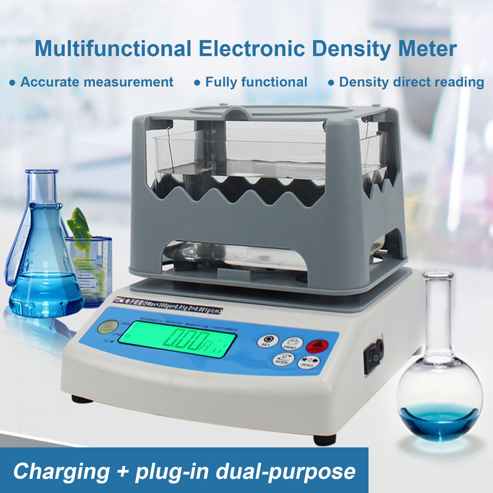 Densímetro Digital De Sobremesa - Pantalla LCD, Densímetro Automático, Precisión De Detección De 0,001 g/cm³, Peso Máximo 300 G/600 G, para Laboratorio Industrial,300A