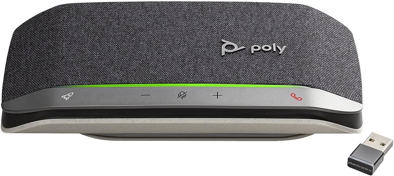 Poly - Sync 20+ Bluetooth Speakerphone (Plantronics) - Personal Portable Speakerphone - USB-C Bluetooth Adapter - Connect to Your PC/Mac/Cell Phone - Works with Teams, Zoom & More,Black
