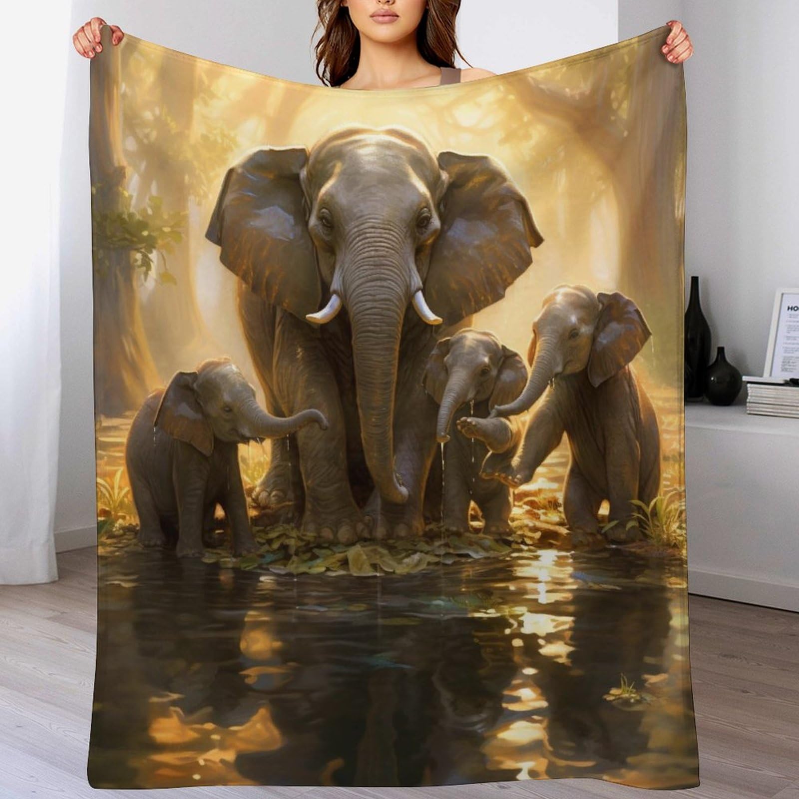 GGJJTT Elephants Blanket Throw Bedspread Soft Fluffy Warm Light Flannel Fabric Perfect for Adults Or Children's Gifts 100×130cm