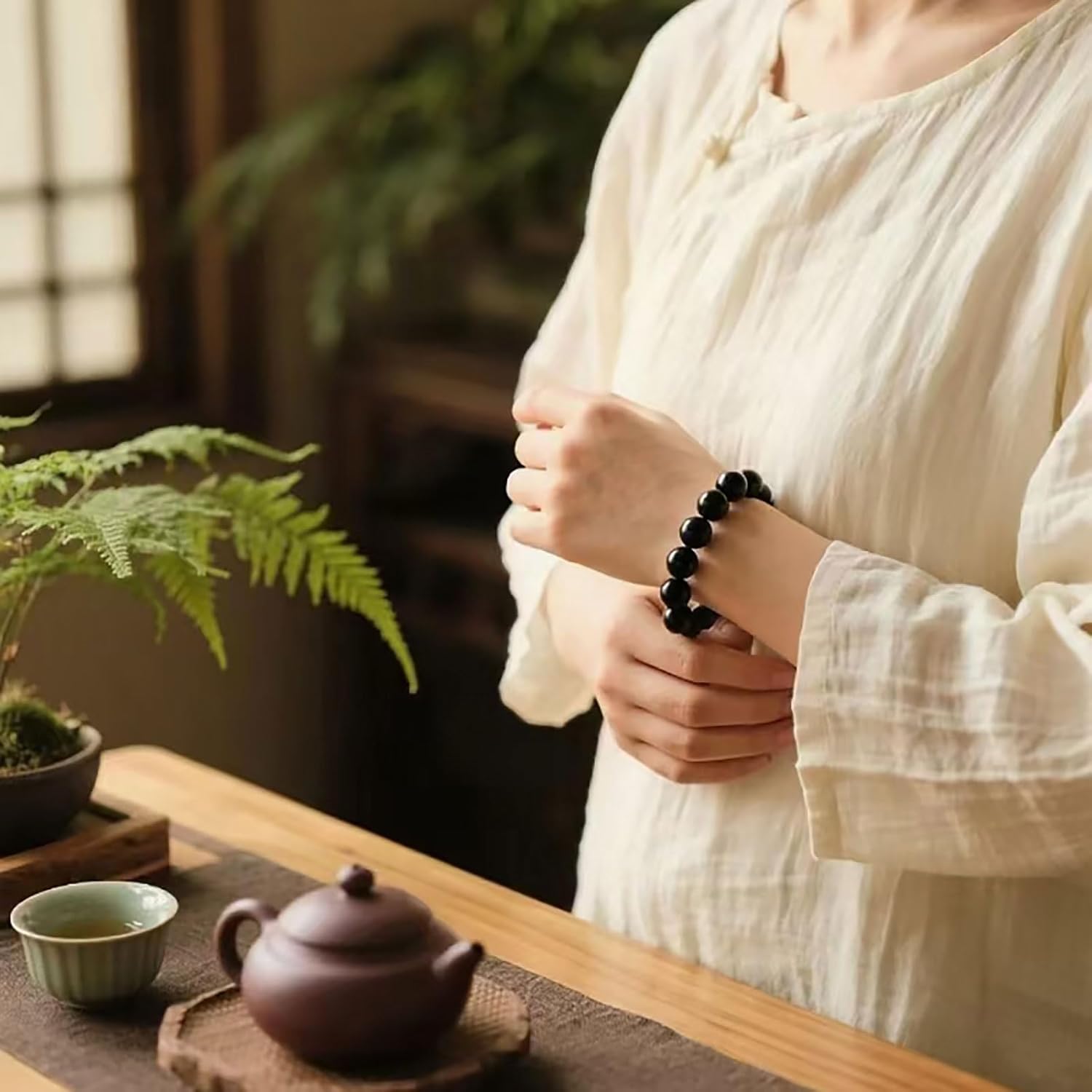 DomKim Handmade Chinese Fragrant Botanical Beads Herbal Incense Mala Bracelet Natural for Calm, Aromatherapy