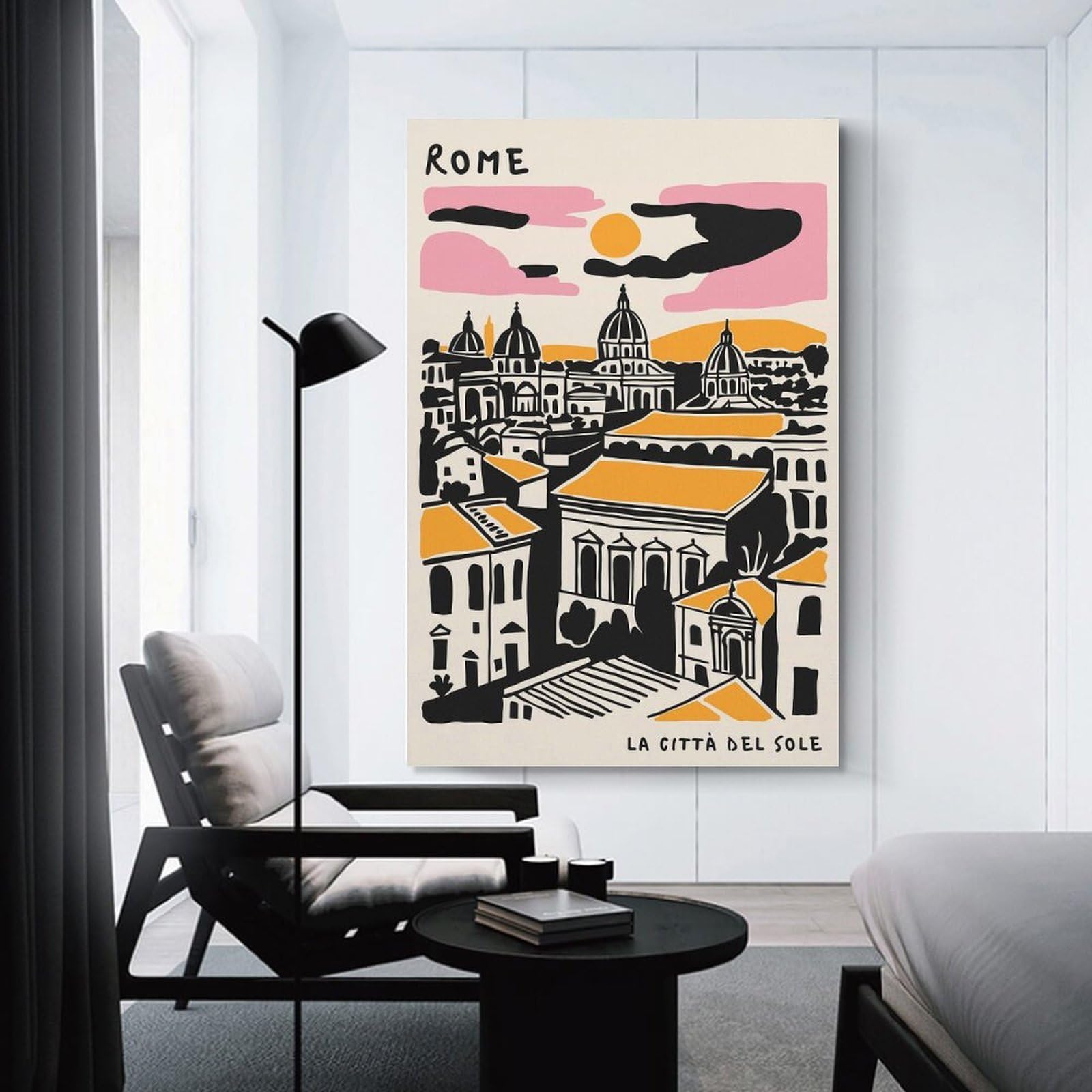 Junmoney Home Decor Wall Art Rome Cityscape with Domes And Sun, 20x30inch(50x75cm), for Workspace Walls, Study Corners Or Bedrooms, A Smart Decor Choice for Study Walls