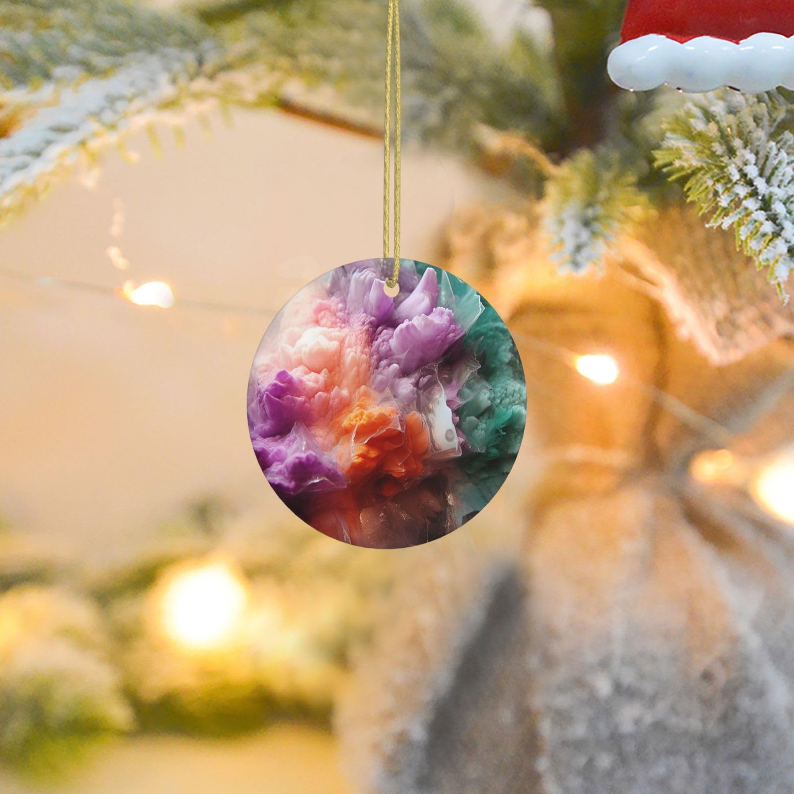 Christmas Tree Ornaments Ceramics Christmas Round Decorations Colorful Ceramics Ornaments Circle Pentagram Xmas Tree Hanging Pendant for Christmas Tree Party Holiday Home Decor