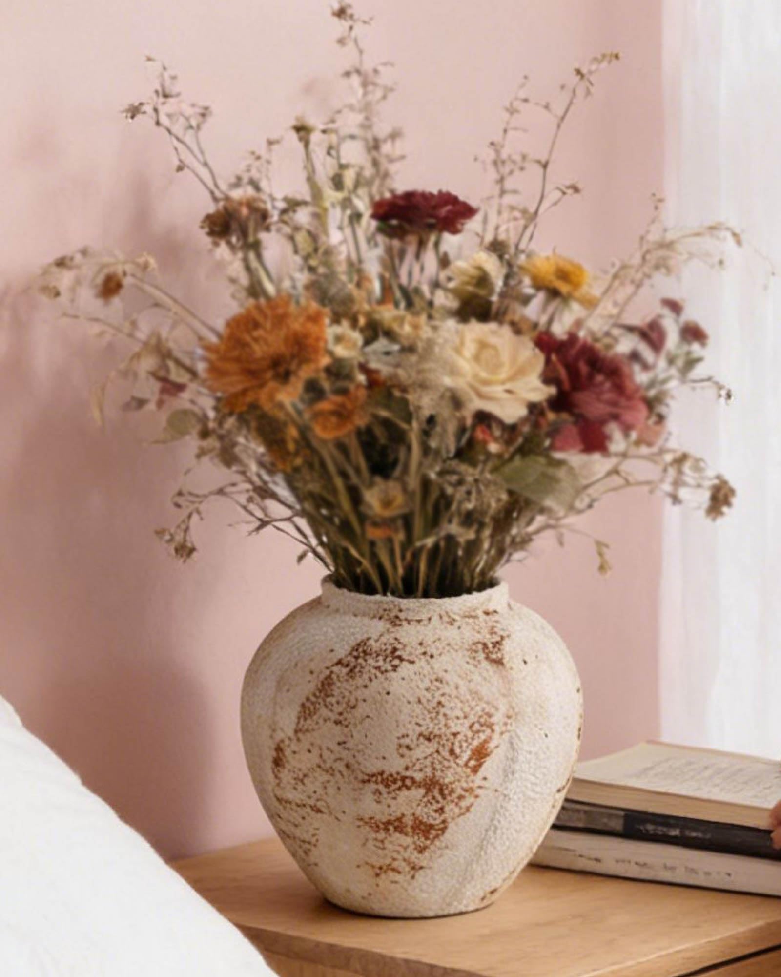 Jarrón Rústico Artesanal Textura Terracota Decor | Hecho a Mano en Arcilla Natural, Altura 20 cm Diámetro 23 cm, Ideal para Entrada Oficina Terraza Estantería