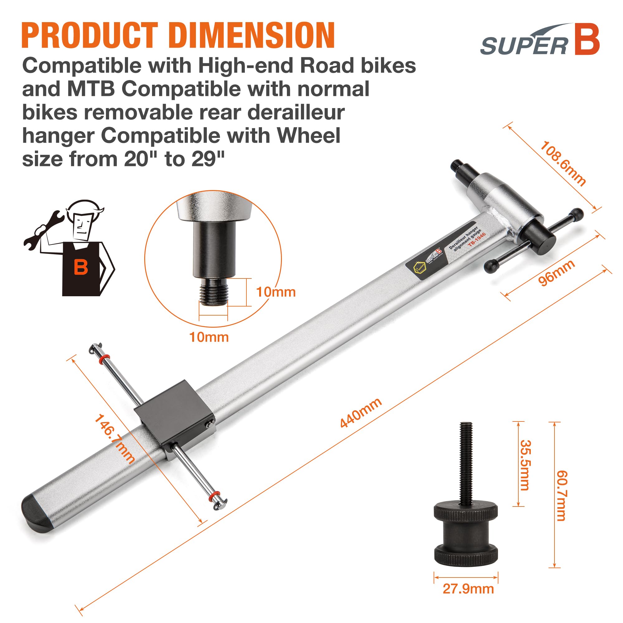 Super B Schaltauge Ausrichtungslehre, 2-in-1 Rennrad-Doppelsteuerhebel-Ausrichtungswerkzeug, Fahrrad-Schaltwerk-Ausrichtungslehre, Präzisions-Fahrrad-Reparaturwerkzeug (TB-19460)