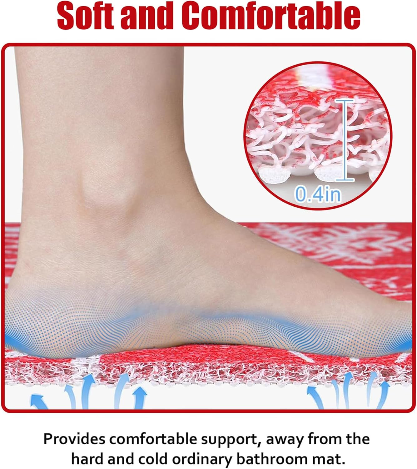 Shower Mats Non Slip, 60x120cm/23.62x47.24in Patchwork Heart Extra Lager Loofah Non Slip Shower Mat, Loofah Bath Mats for Shower, Non Slip Bath/Shower Mat for Elderly-Black and White