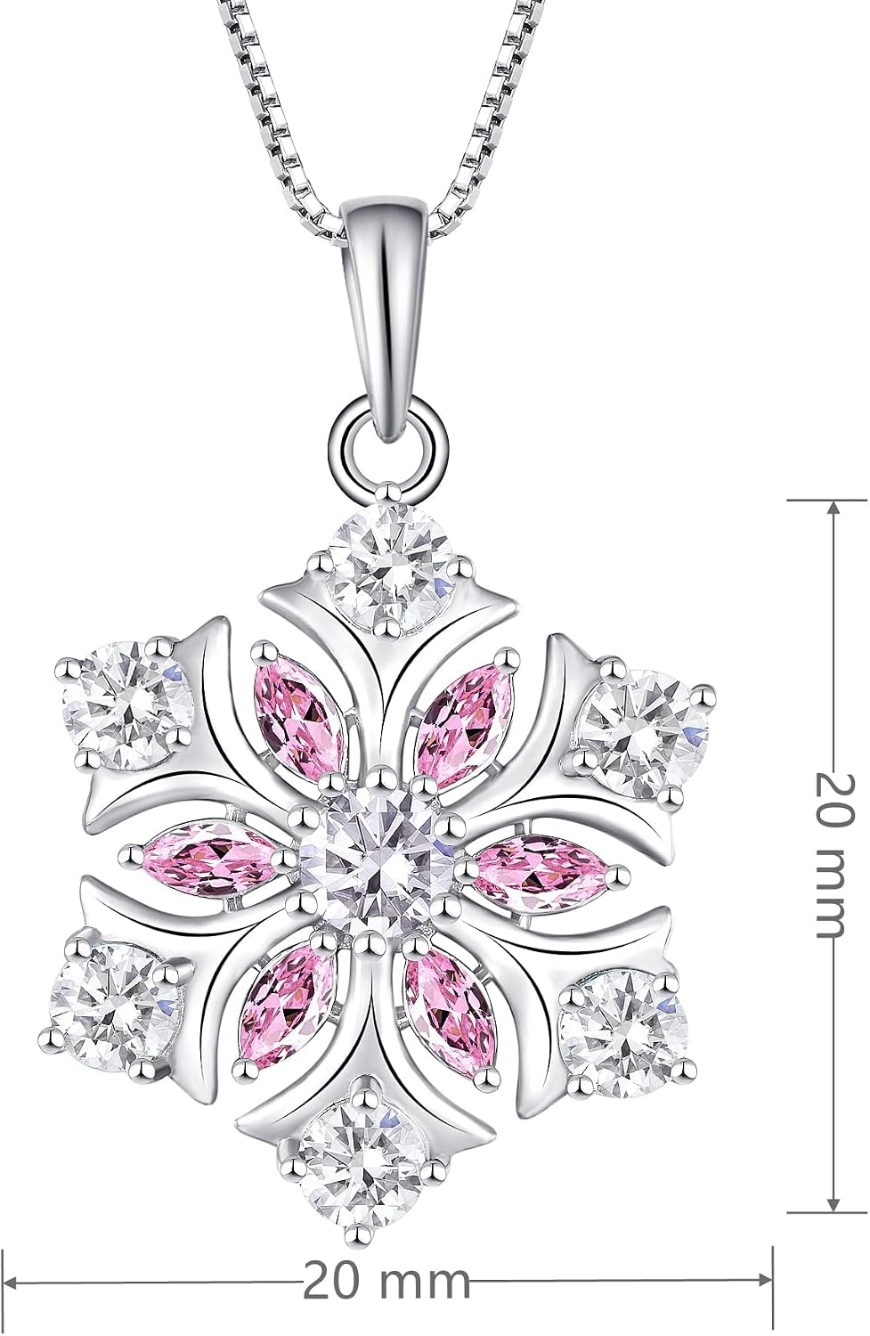 JO WISDOM Snowflake Necklace,925 Sterling Silver White 3A Cubic Zirconia Winter Frozen Flower Necklace Pendant with Birthstones,Christmas Jewelry Gift for Women Girls