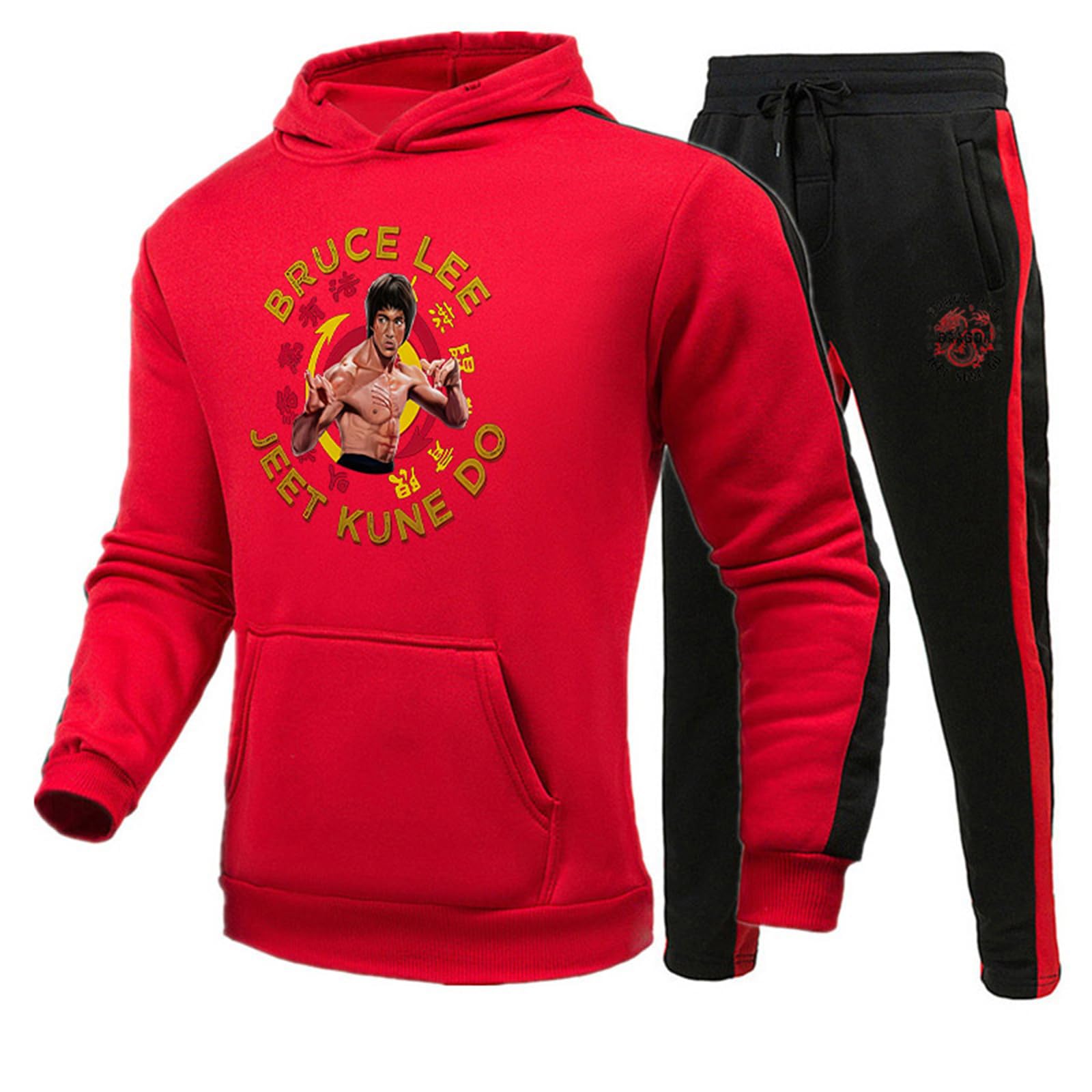 Li Xiaolong Dragon Hoodie and Joggers Pants Set Kung Fu Martial Art Li Xiaolong Dragon 3D Printed Tracksuit Set for Men Women