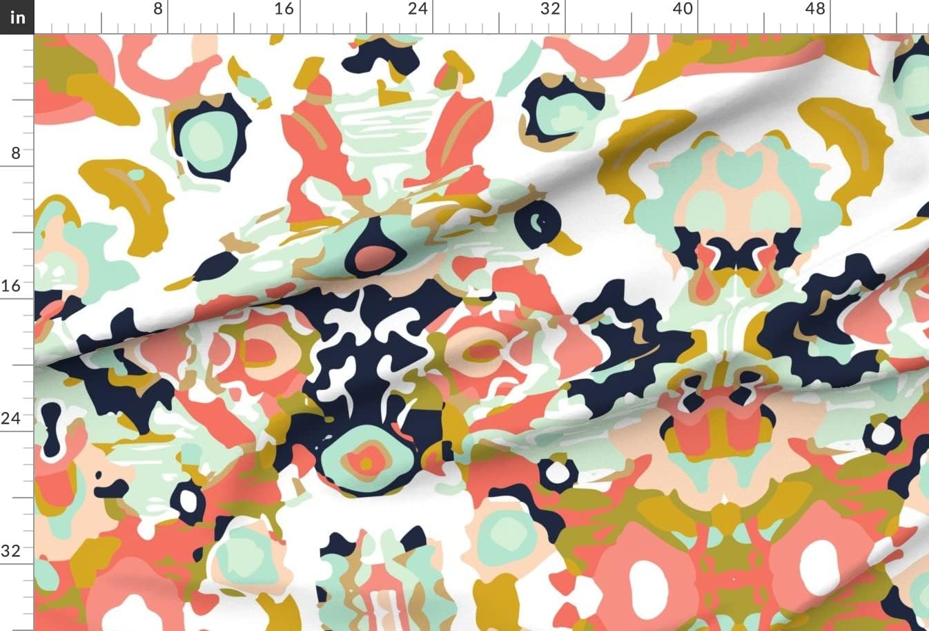 Spoonflower Fabric - Coral Watercolor Navy Mustard Mint Aqua Printed on Chiffon Fabric by The Yard - Sewing Fashion Apparel Dresses Home Decor