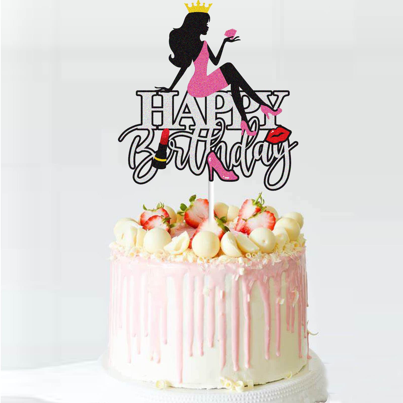 Decoración Para Tarta De 18 Años - Silueta Princesa Con Corona Dorada Y Tacón Alto
