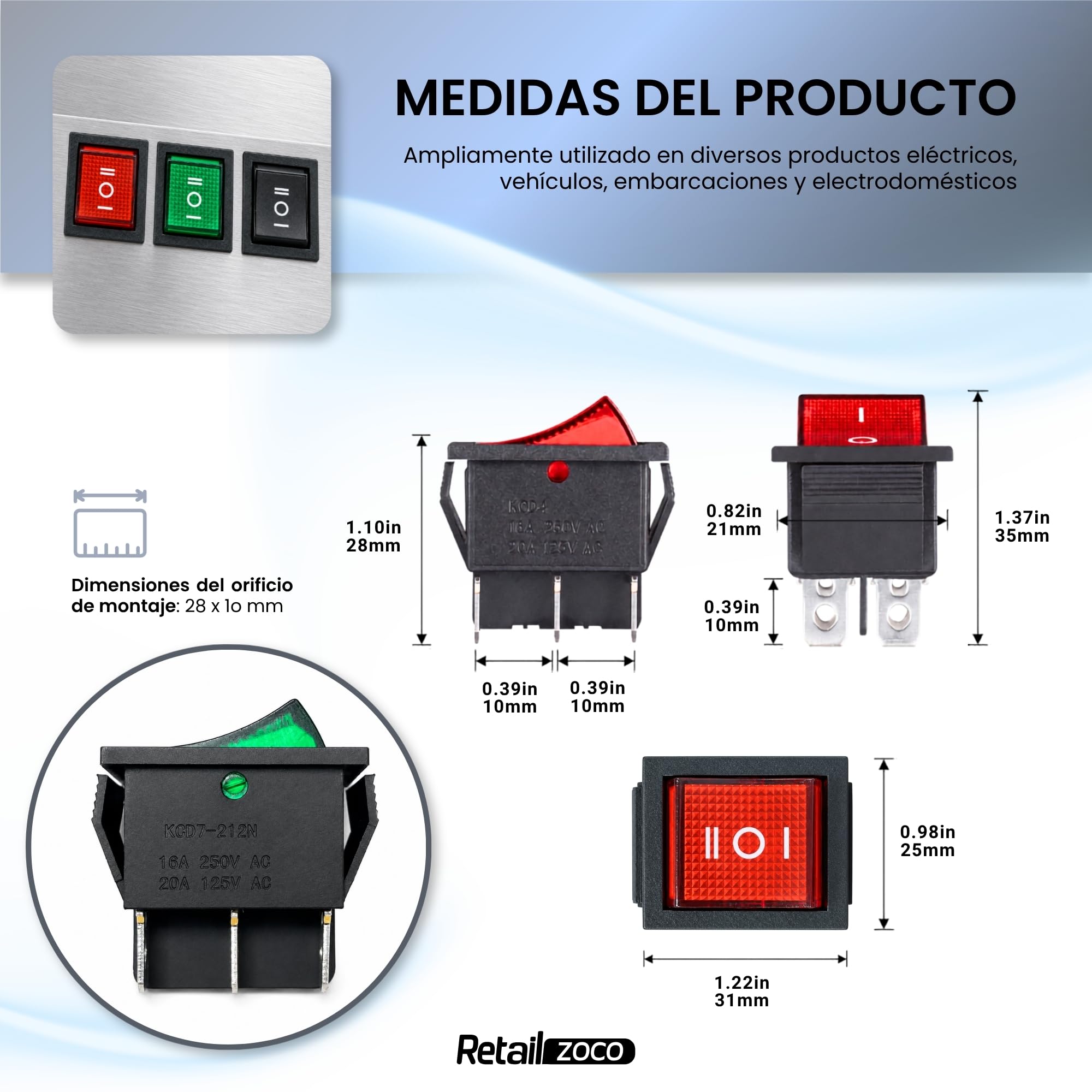 Interruptor Basculante DPDT ON/OFF/ON 6 pin, 1 Unidad - imagen 4