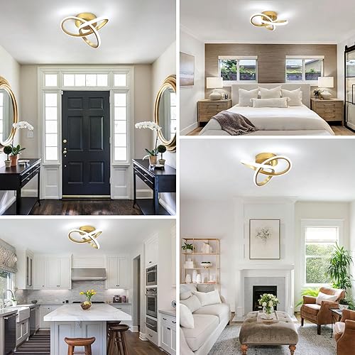 Miniatura 9 de CANEOE Moderna lámpara LED de techo, 6000 K, oro de 6000 K, lámpara de techo para pasillo, dormitorio, baño, cocina, balcón, escalera, pasillo,