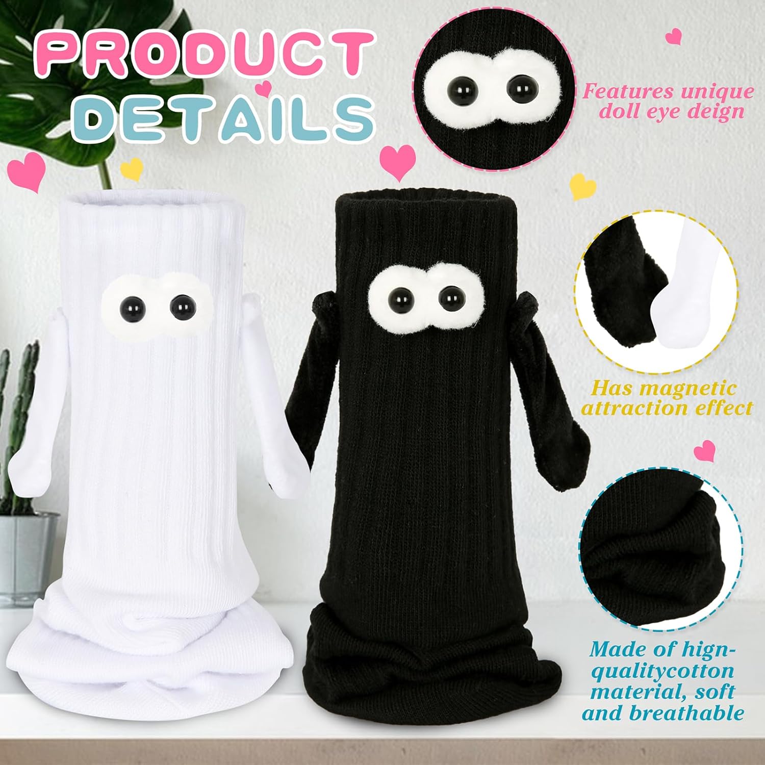 4 Pair Funny Magnetic Holding Hands Socks Funny Valentines Gifts for Her/Him Crazy Sock for Galentine's Day Women - Image 6