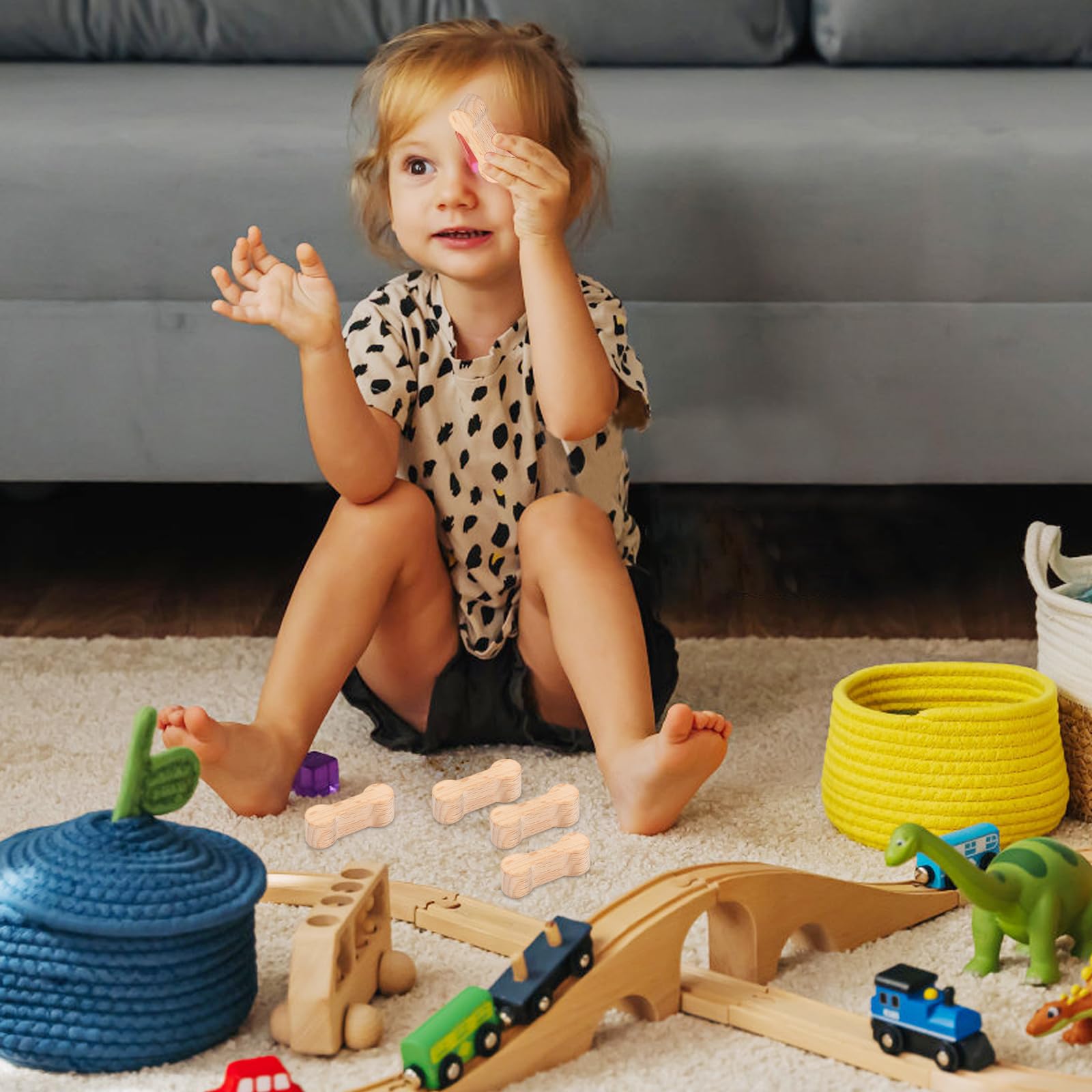 Zestaw 10 uniwersalnych łączników, drewnianych szyn i kości dla psów, kompatybilne z Brio Lillabo, Melissa, Thomas, IKEA