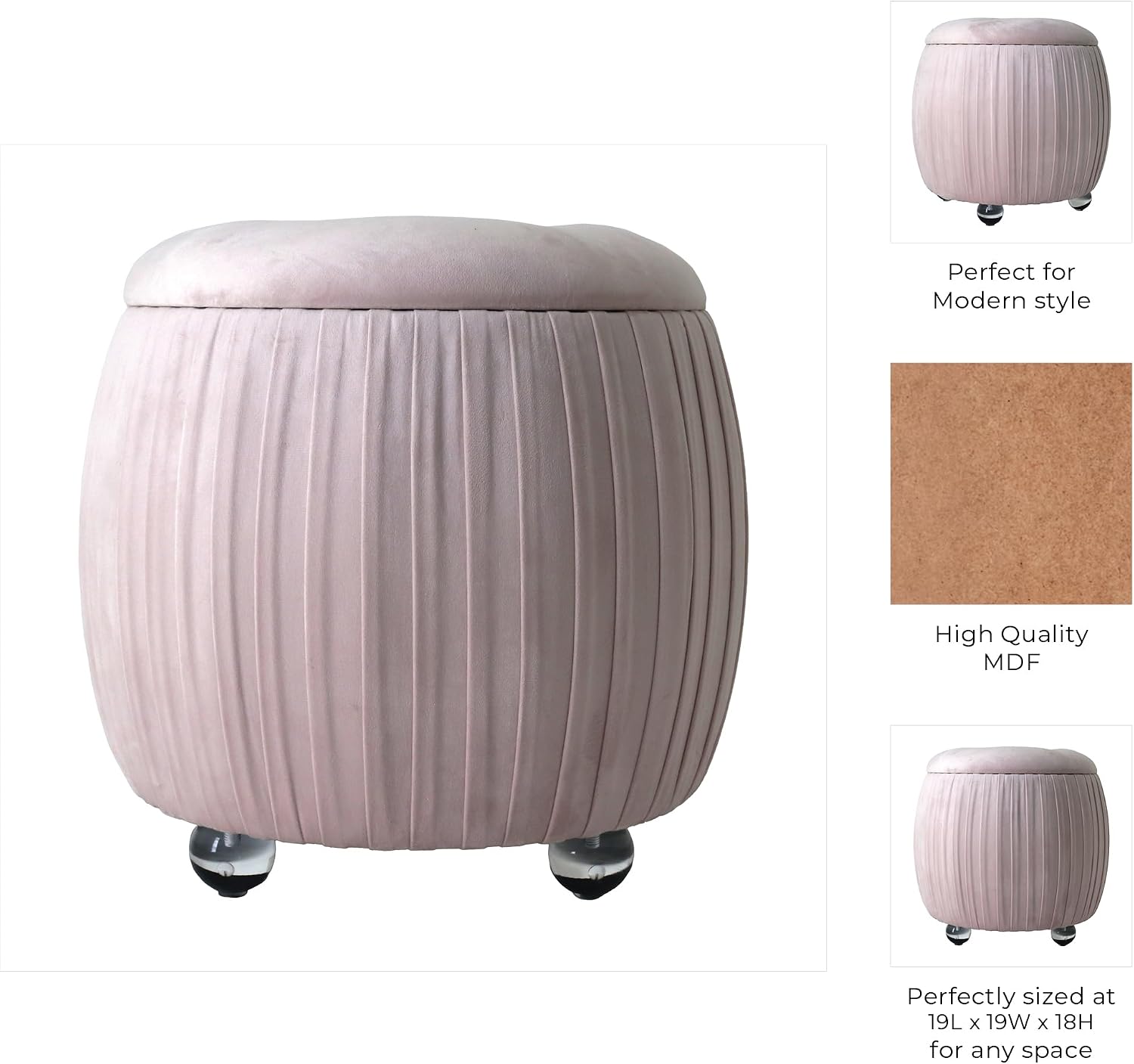 Home Decor Vanity Chair – Stylish Pink Ottoman with Storage – Bedroom Stool and Foot Rest Ottoman – Upholstered Seat with Hidden Storage for Modern or Classic Décor Living Room Furniture – 18", Pink