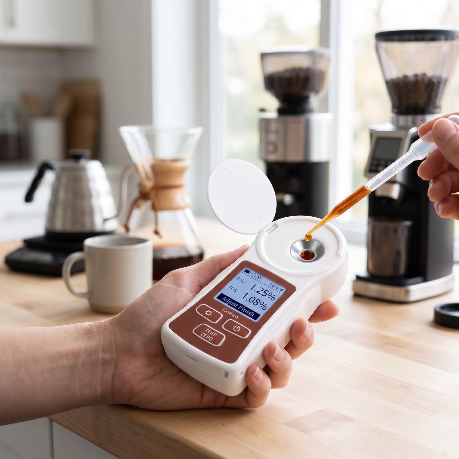 Generic Refractómetro TDS Digital Recargable con ATC para Profesionales del café Medidor Brix Preciso 0-22% en Diseño Compacto de ABS