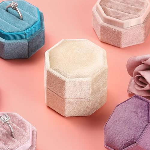 Miniatura 5 de WantGor Caja de terciopelo para anillos, 3 ranuras, caja de regalo para anillos de joyería, caja de regalo vintage para ceremonia de boda